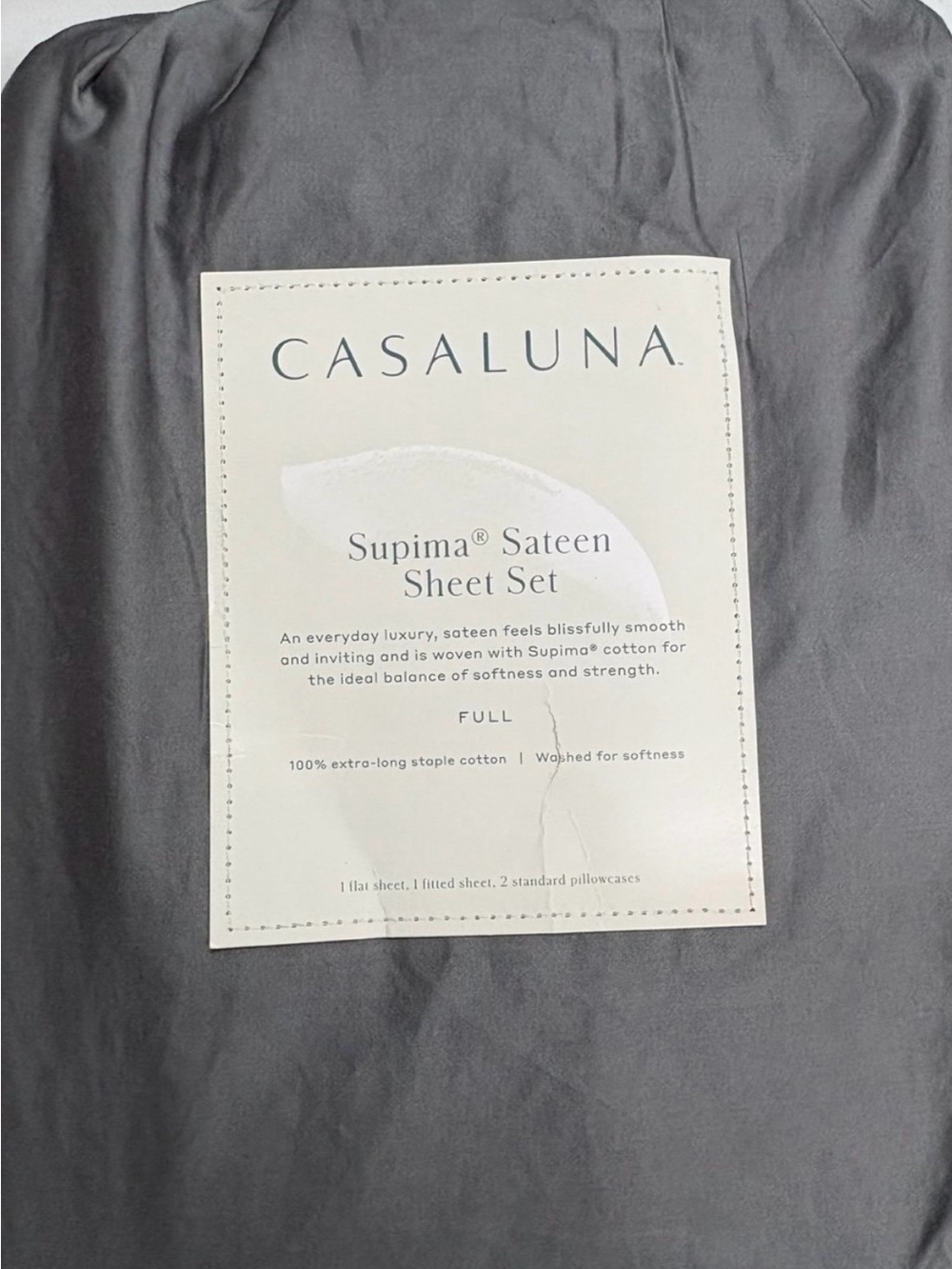 Casaluna Full Supima Sateen Cotton Sheet Set Charcoal Gray 500CT